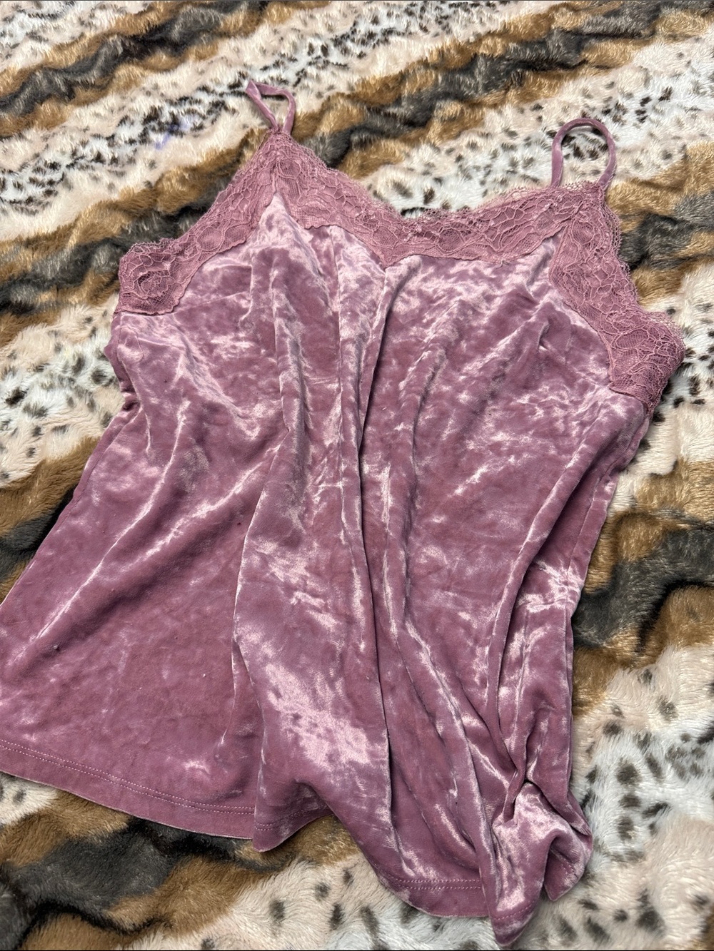 INC Crushed Velvet Lace Trim Slip Tank in Dusty Mauve
